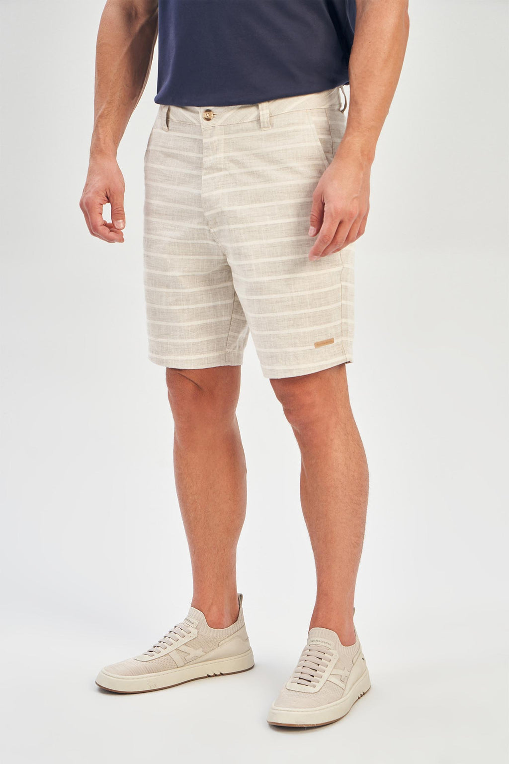 Bermuda De Tecido Listrada Masculina Acostamento Listrado Caqui