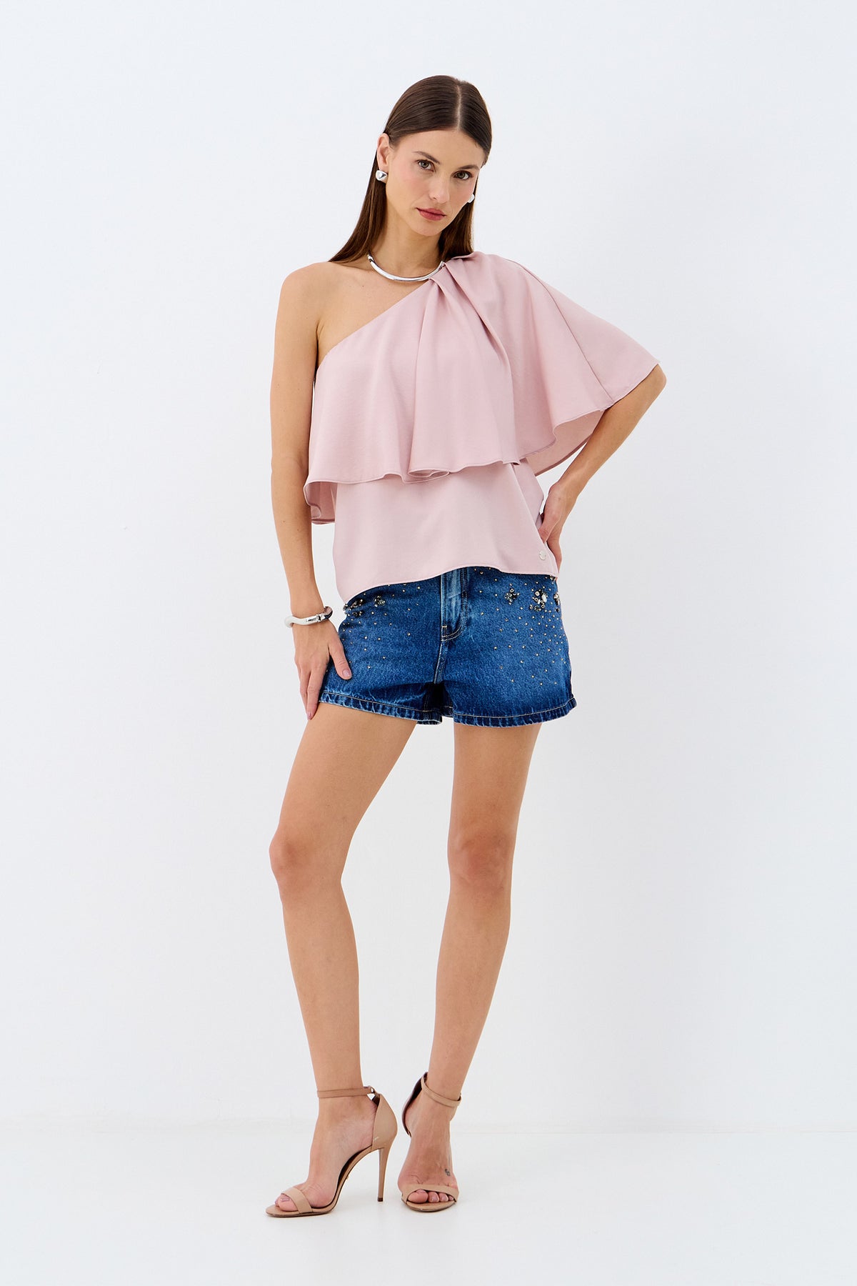 Blusa Assimétrica com Babado ACT Feminino Preto