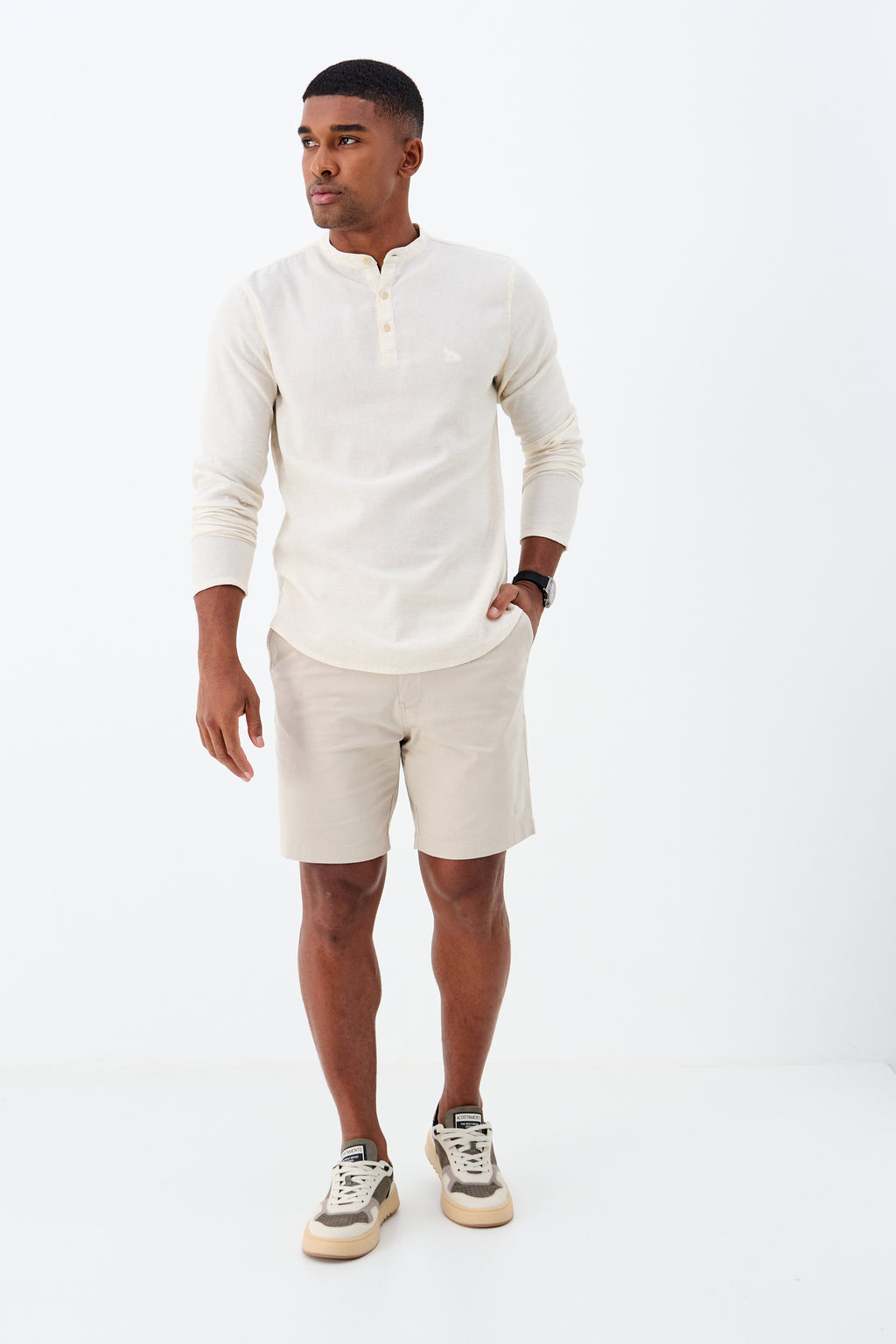 Bata Casual de Linho Masculino Acostamento Natural