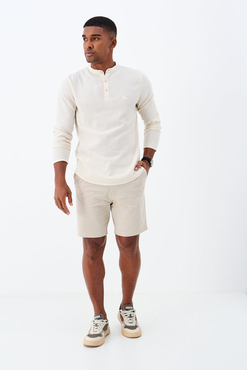 Bata Casual de Linho Masculino Acostamento Natural