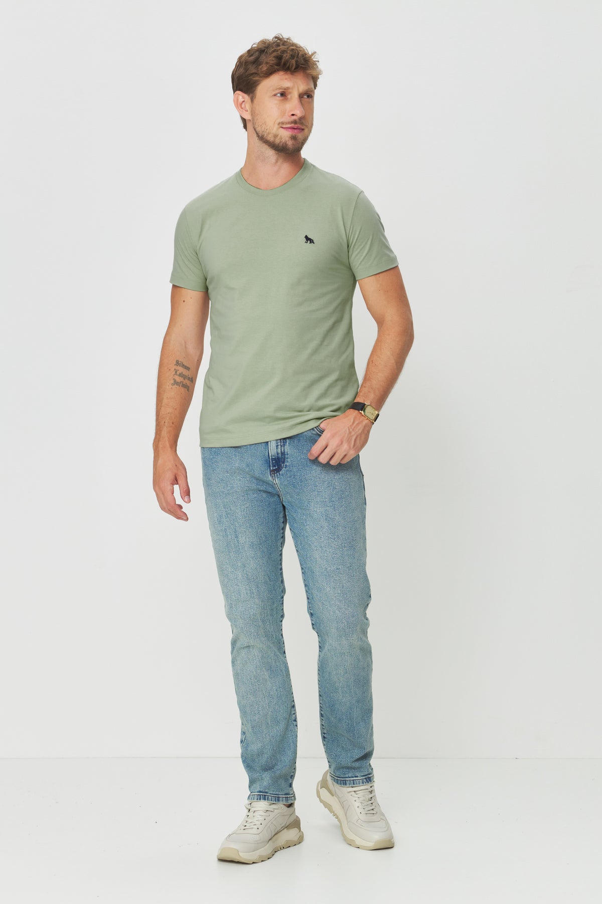 Camiseta Logo Bordada Masculina Acostamento Verde Cidreira