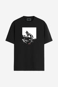 Camiseta Lobo Casual Masculina Acostamento Preto