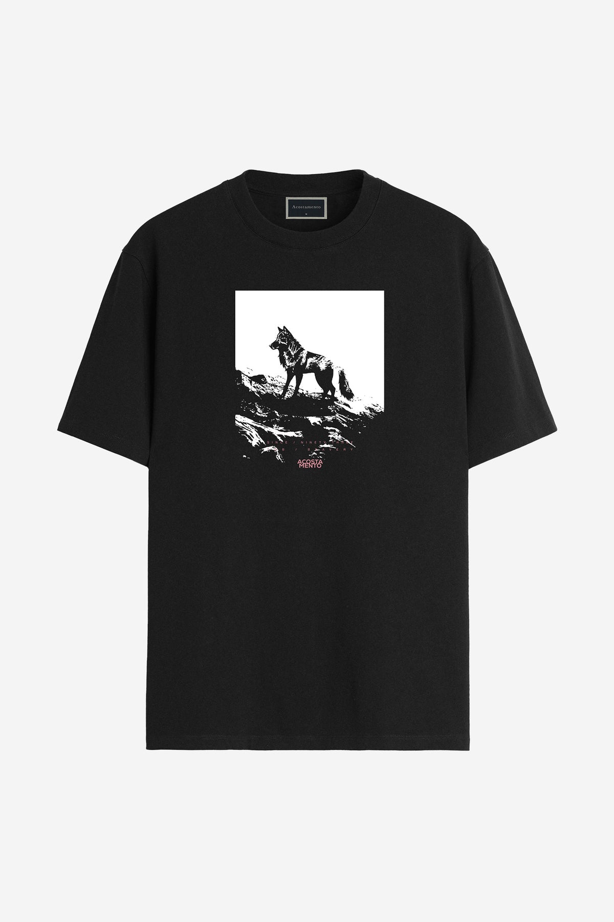 Camiseta Lobo Casual Masculina Acostamento Preto