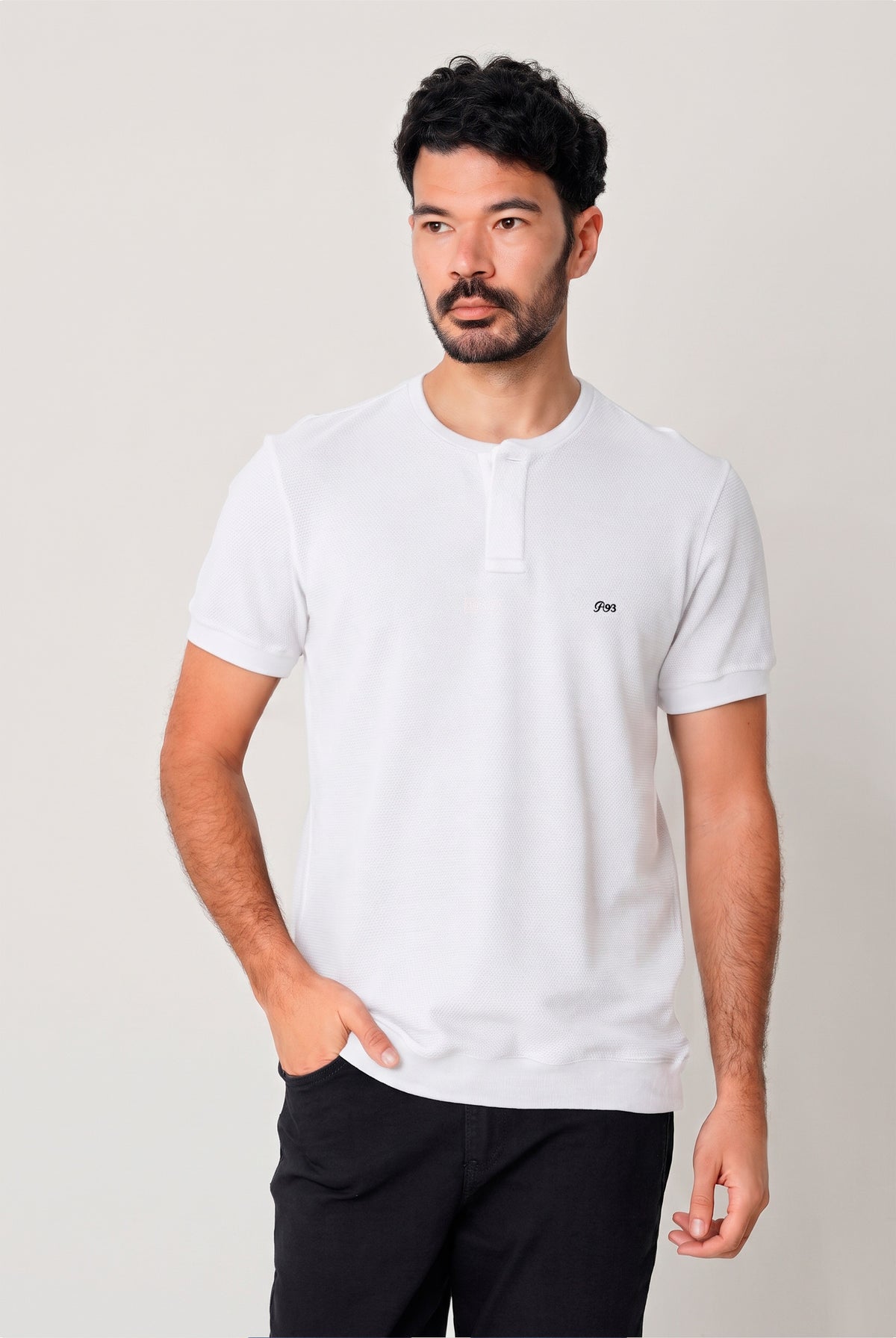 Camiseta Henley Bordada Masculina Acostamento Branco