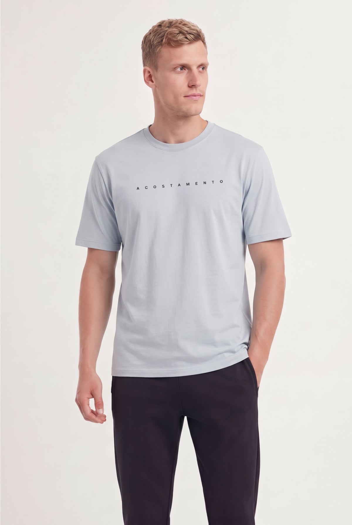 Camiseta Minimalista Masculina Acostamento Cinza Gelo