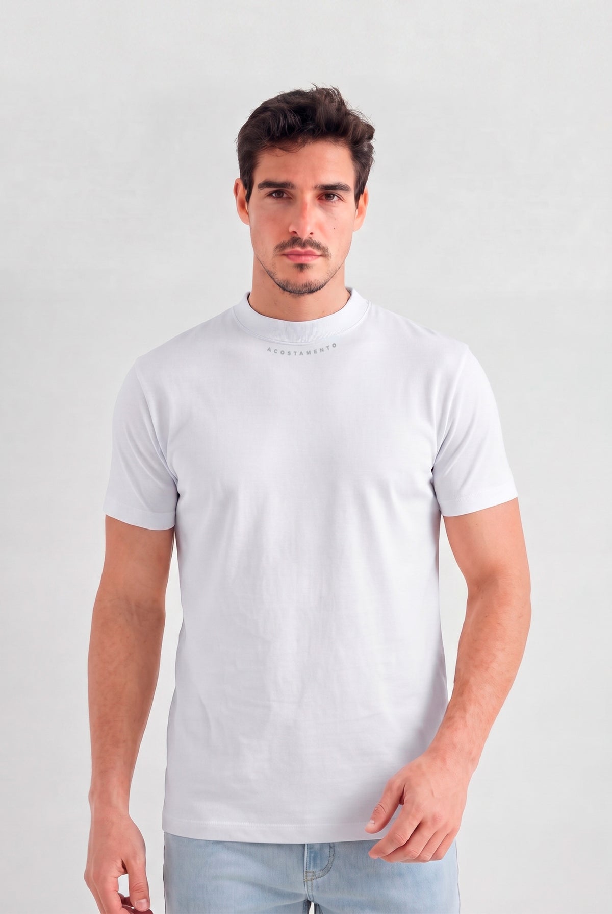 Camiseta Casual Gola Ribana Masculina Acostamento Branco