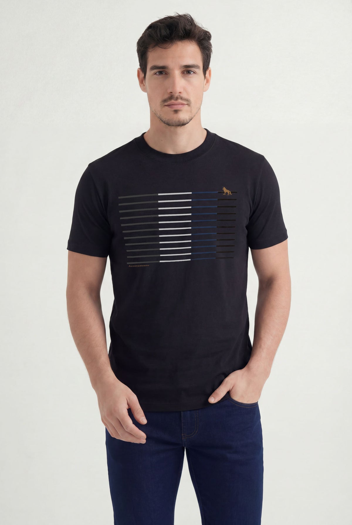 Camiseta Estampada Linhas Masculina Acostamento Preto
