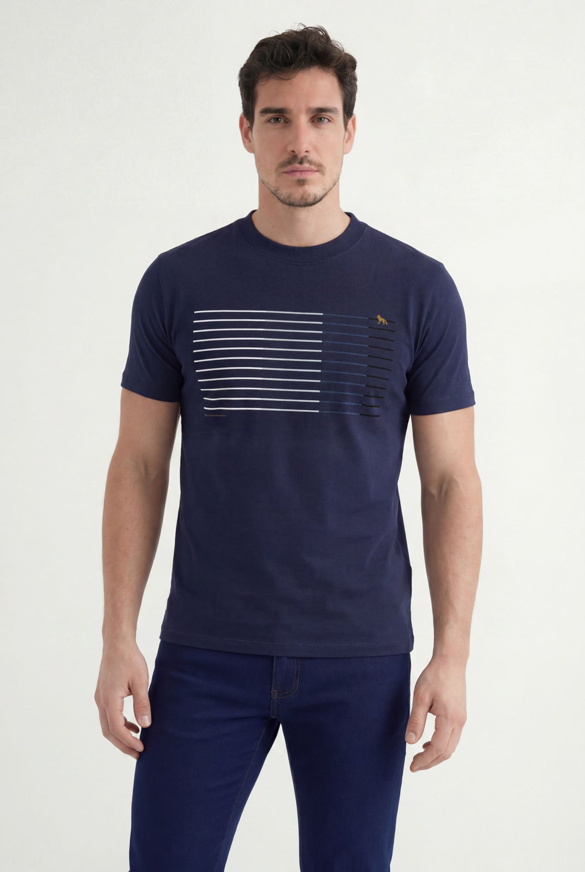 Camiseta Estampada Linhas Masculina Acostamento Marinho
