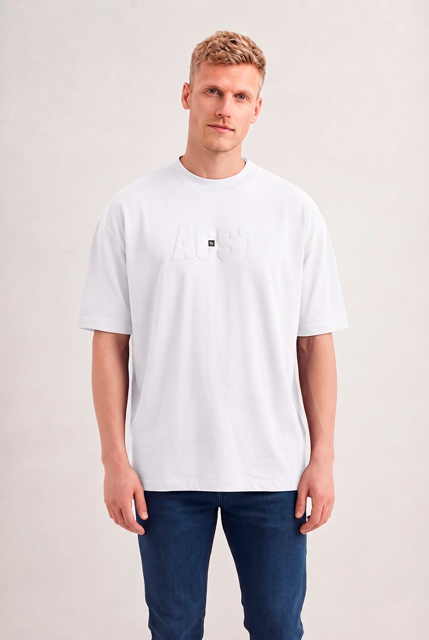 Camiseta Oversize Logo Bordado Masculina Acostamento Branco