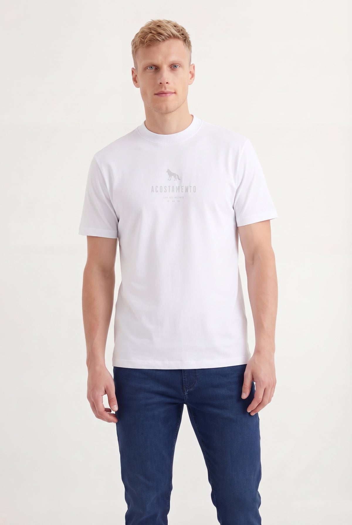 Camiseta Casual Lobo Masculina Acostamento Branco