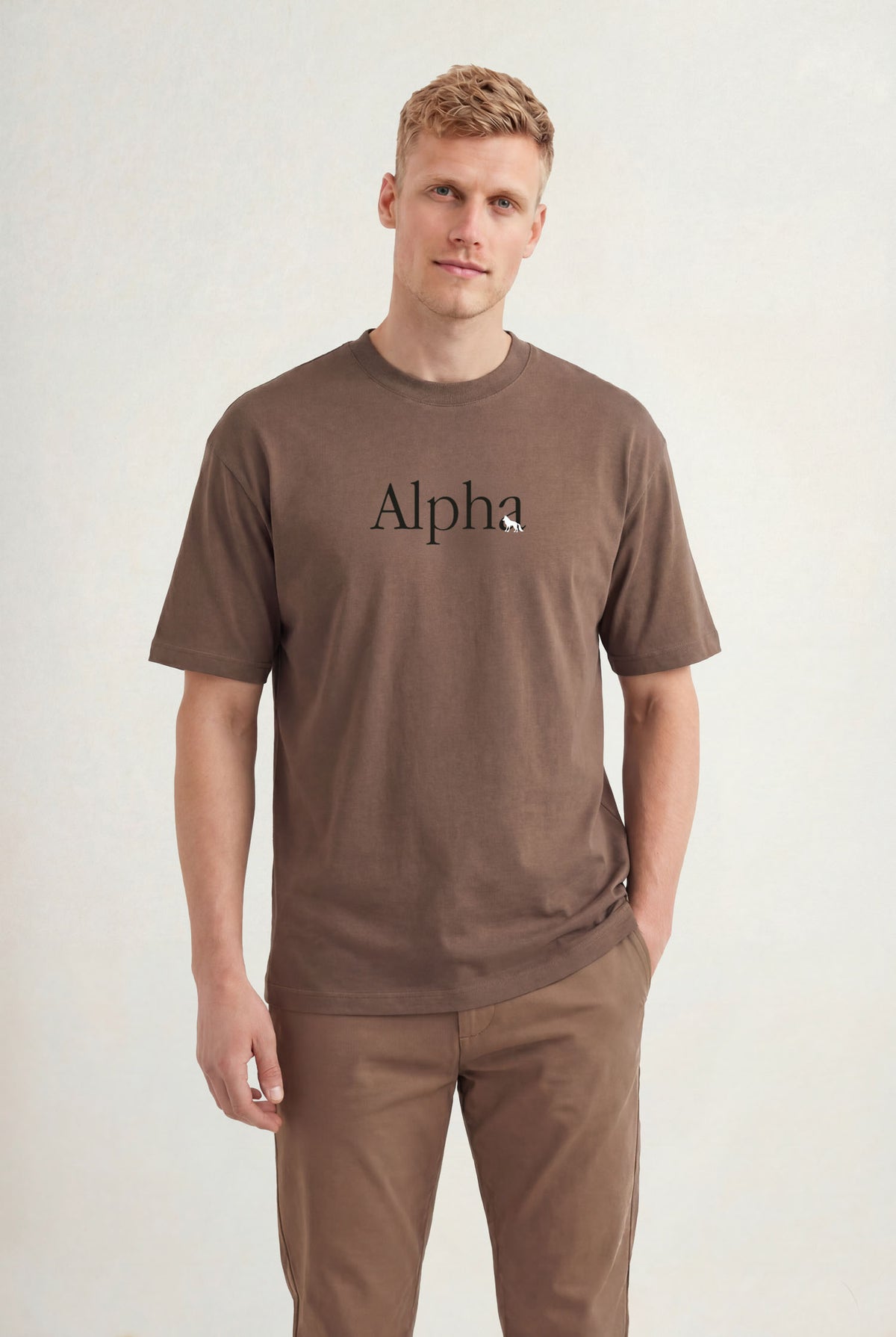 Camiseta Alpha Minimalista Masculina Acostamento Marrom Castanho