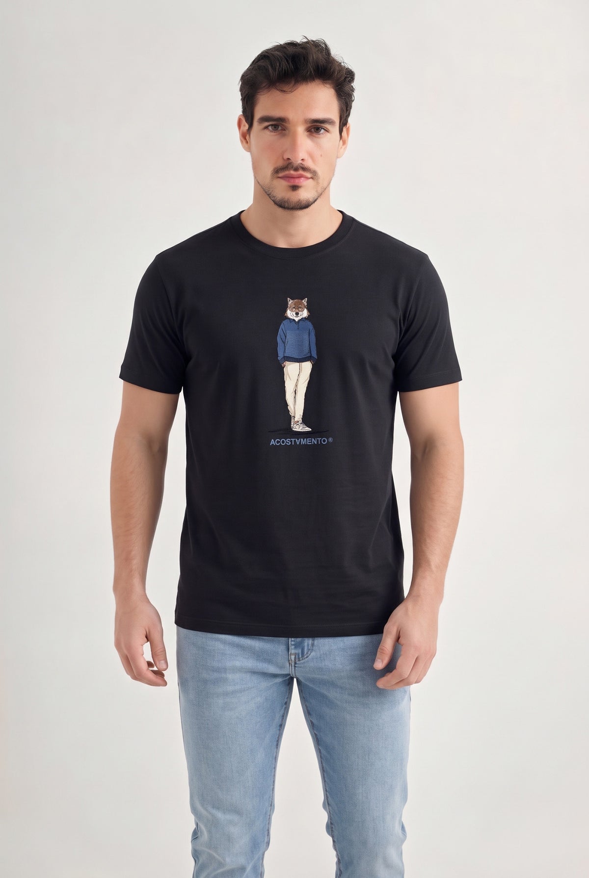 Camiseta Estampa Lobo Masculina Acostamento Preto