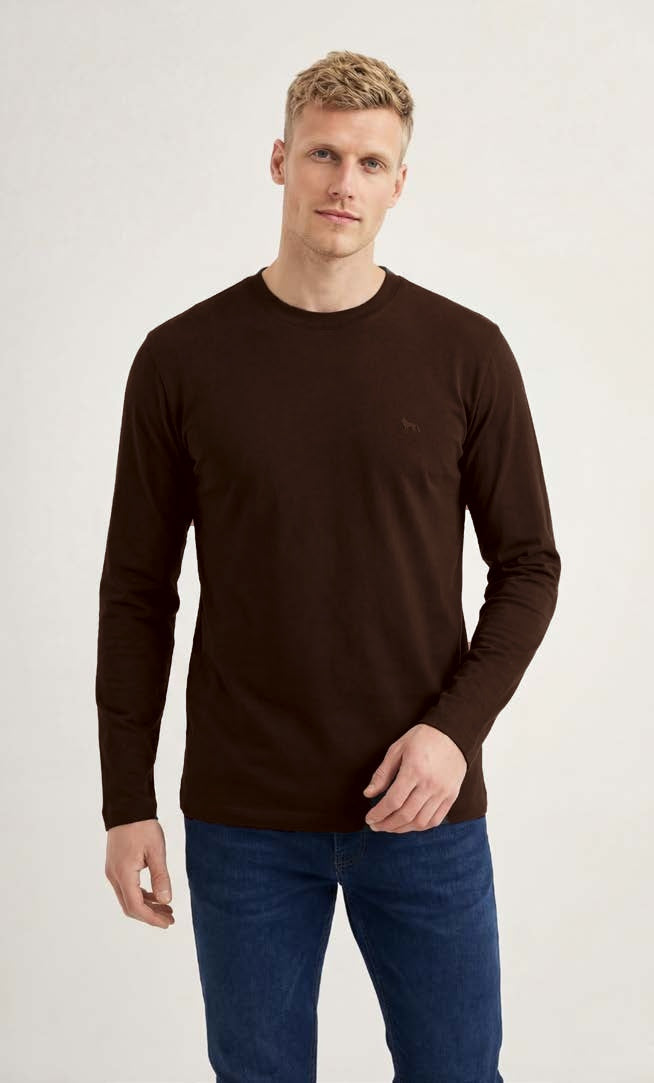 Camiseta Manga Longa Básica Masculina Acostamento Marrom Ipe