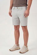 Bermuda Casual Linho Masculino Acostamento Listrado Cinza