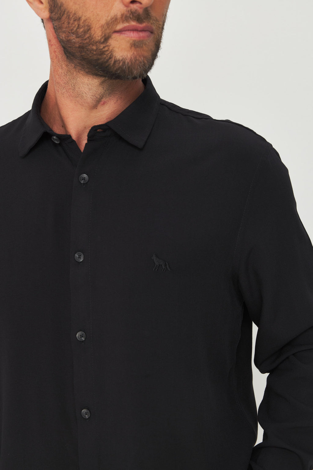 Camisa Lisa Manga Longa Masculina Acostamento Preto