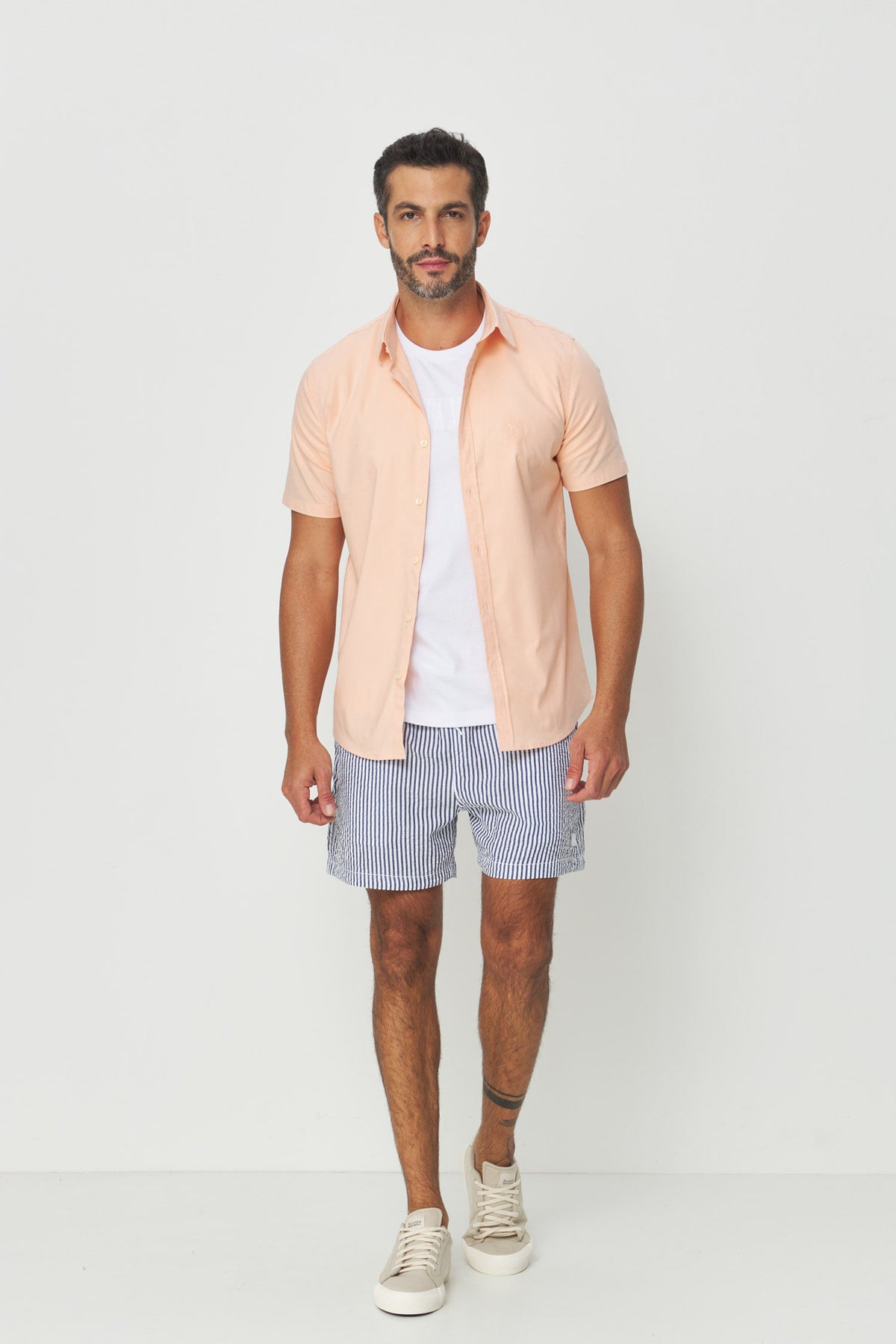 Camisa Manga Curta Classic Basic Masculina Acostamento Salmao
