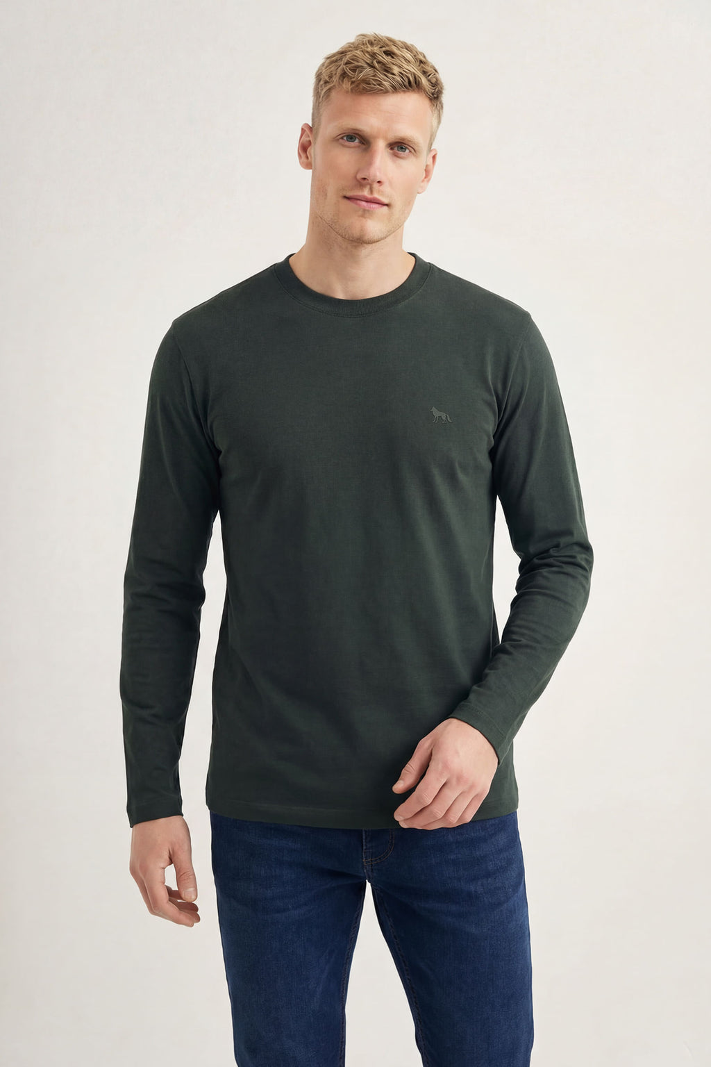 Camiseta Manga Longa Básica Masculina Acostamento Verde Folhagem