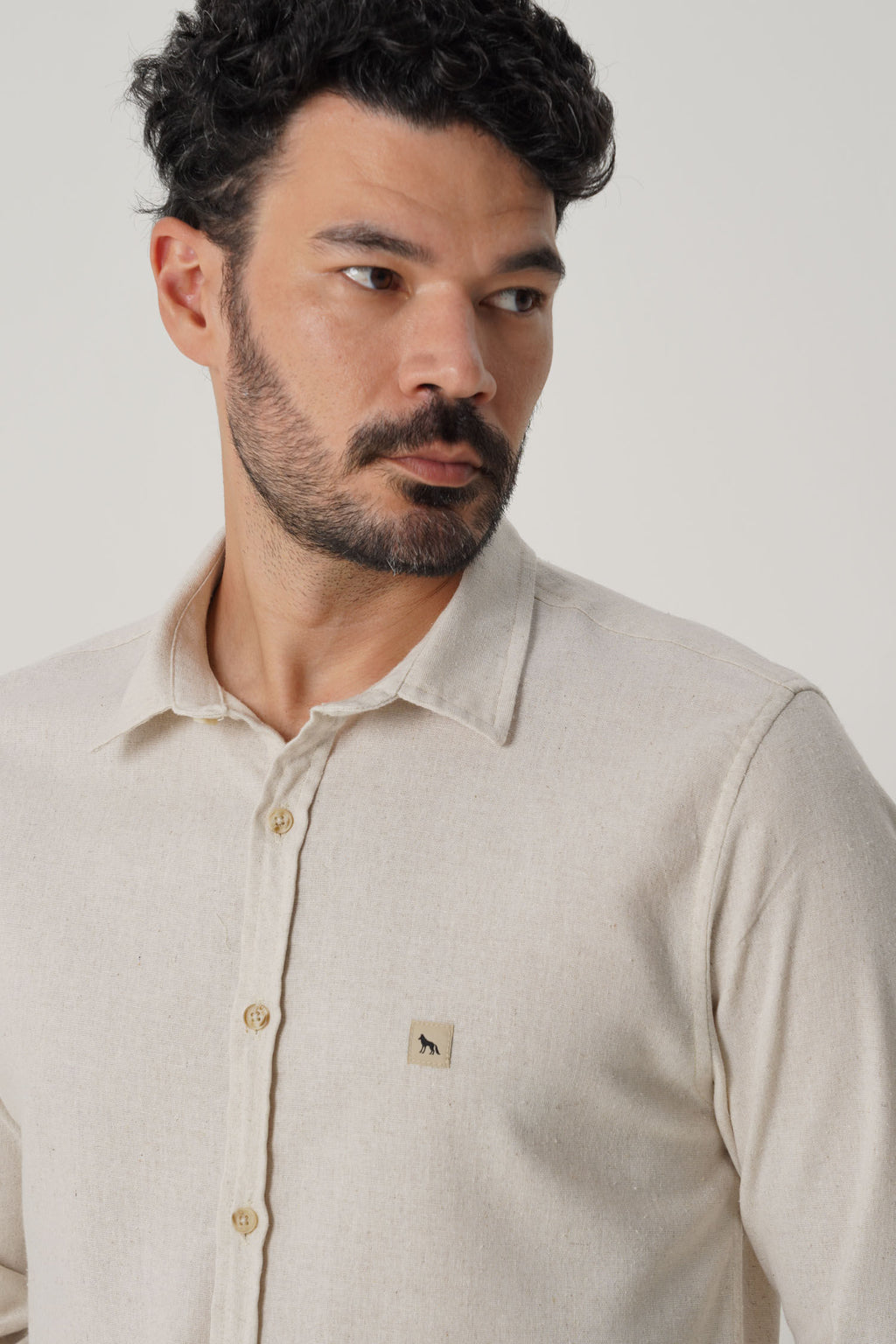 Camisa Casual Manga Longa Masculina Acostamento Bege