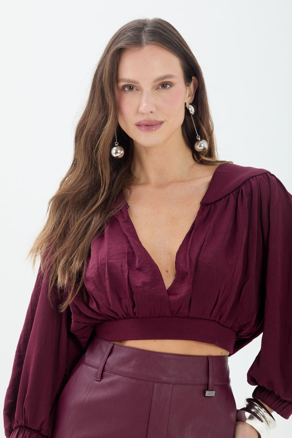 Blusa Curta Manga Longa ACT Feminino Deep Ruby
