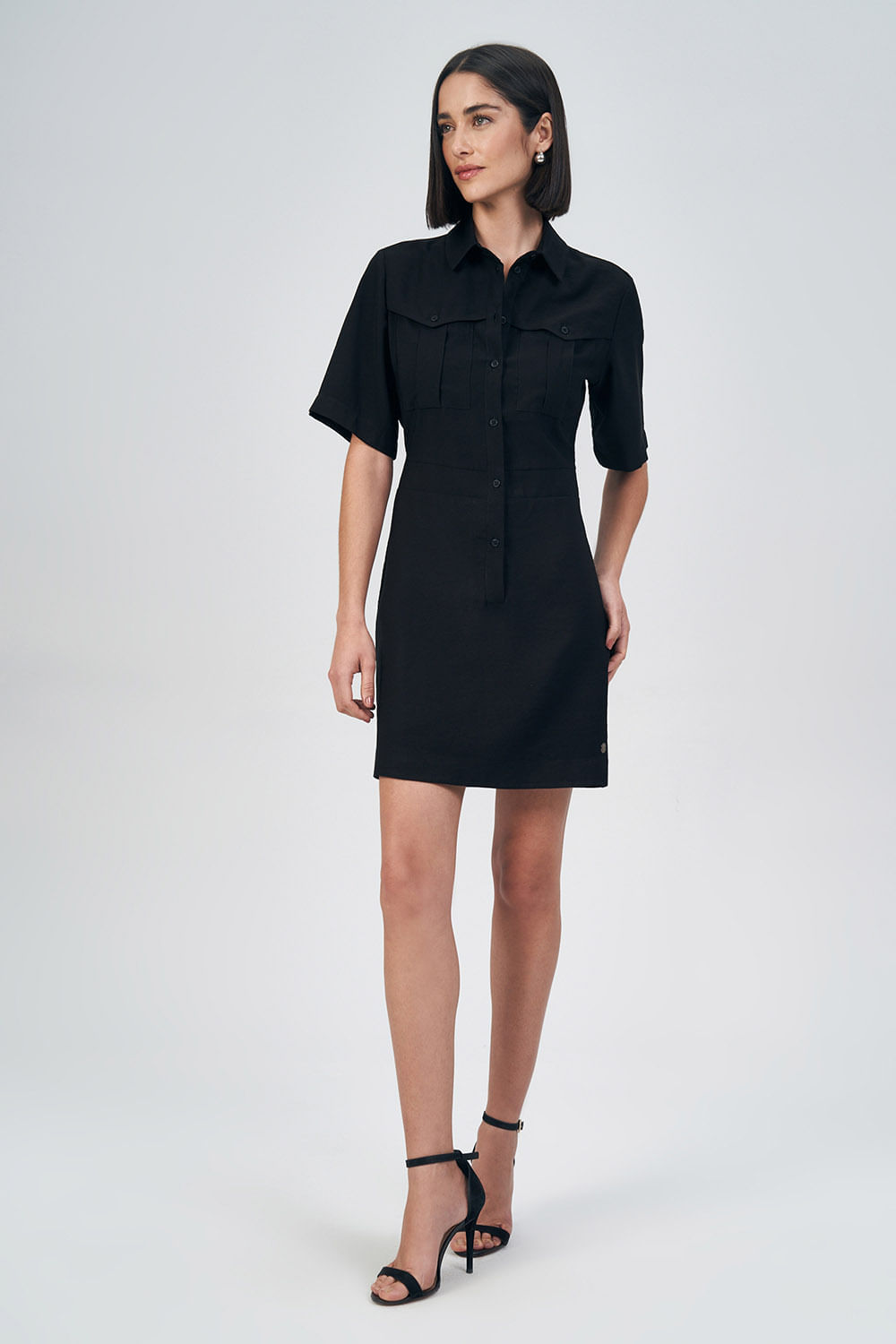 Vestido Botões Feminino Acostamento Preto