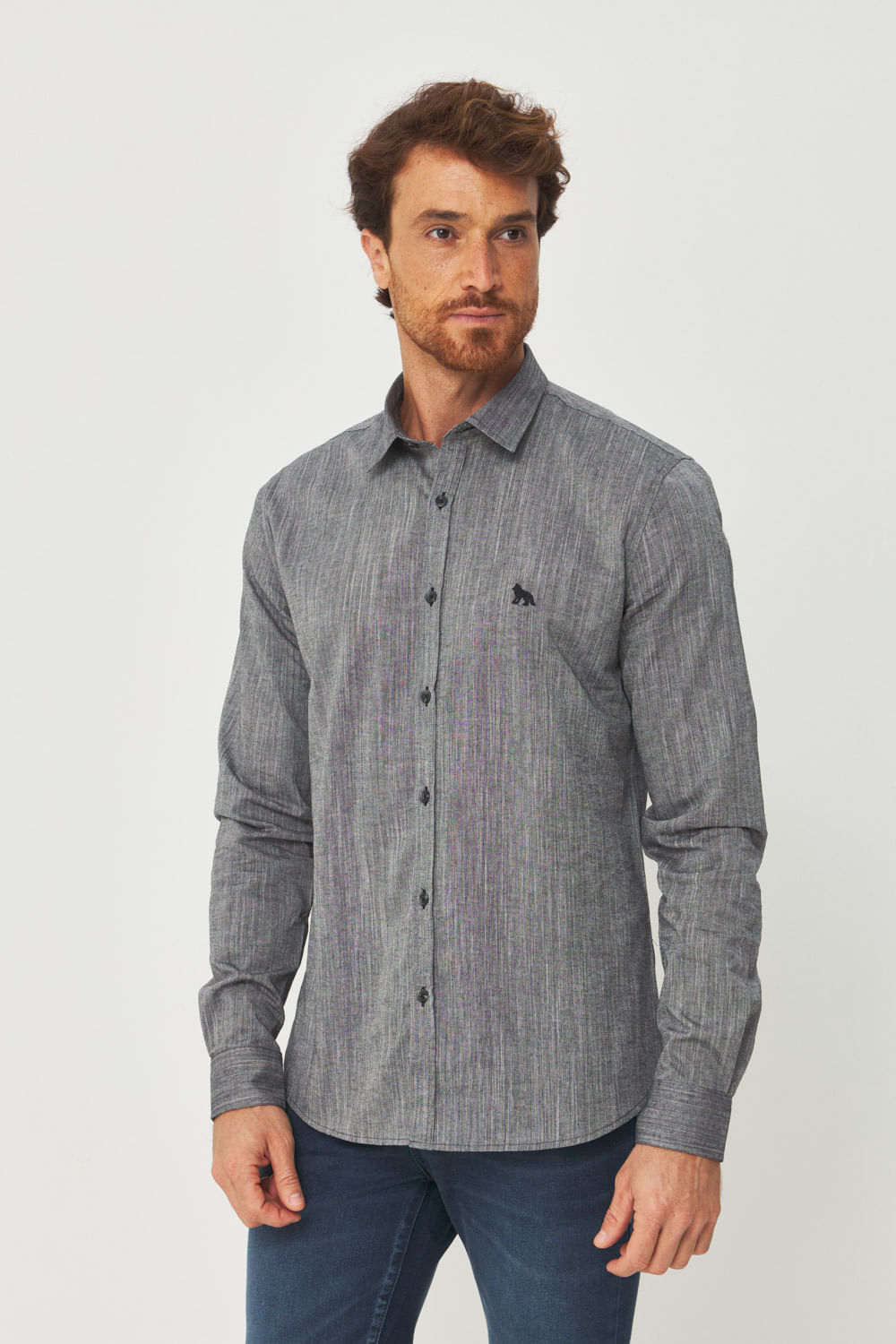 Camisa Manga Longa Texturizada Masculino Acostamento Preto