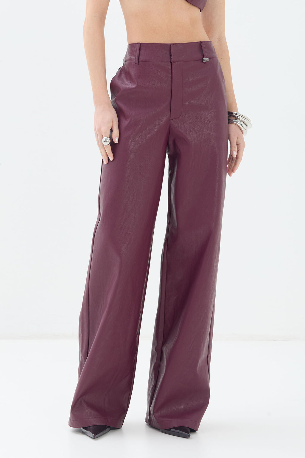 Calça PU Cintura Alta ACT Feminina Deep Ruby