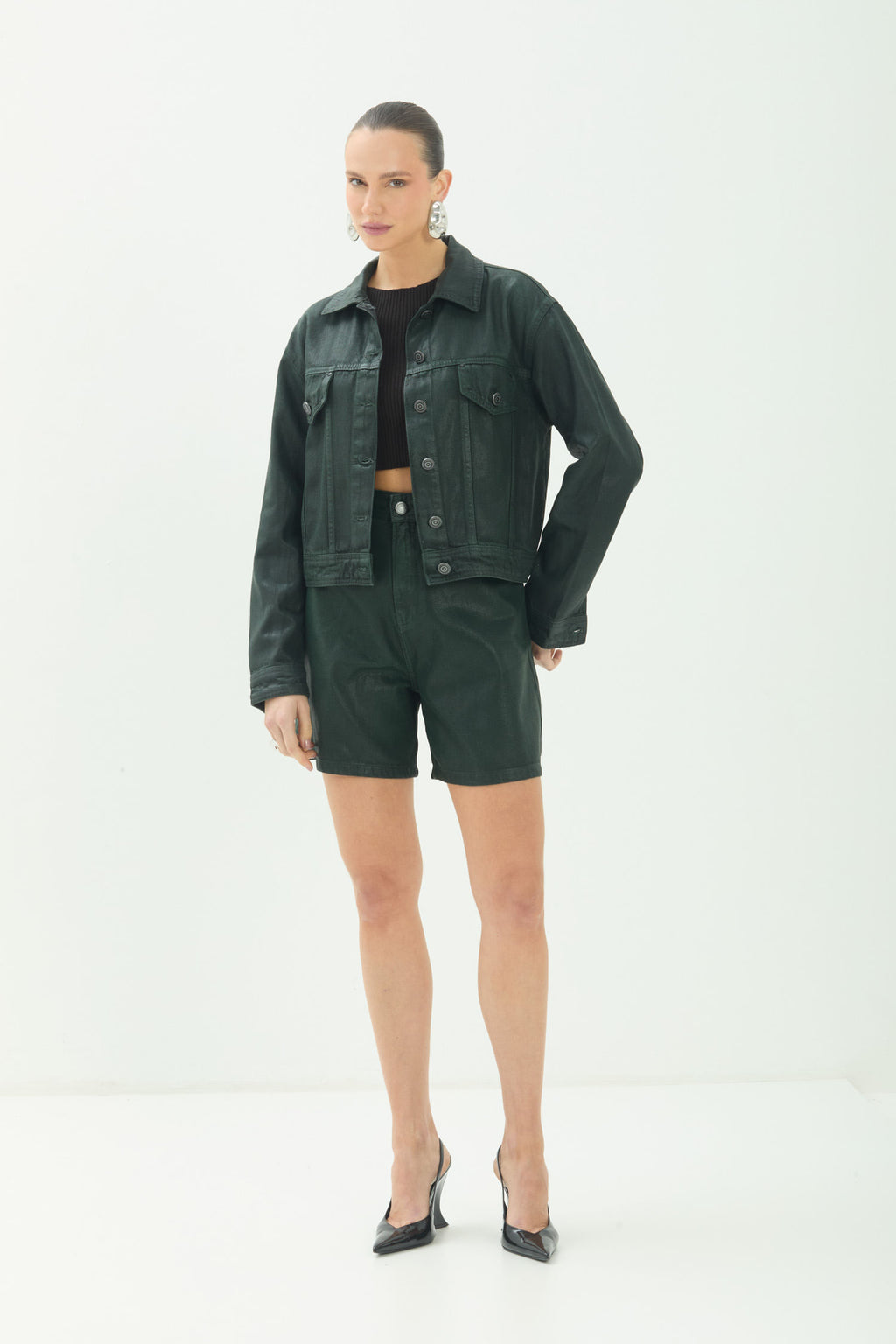 Jaqueta Jeans Com Botões ACT Feminina Deep Forest