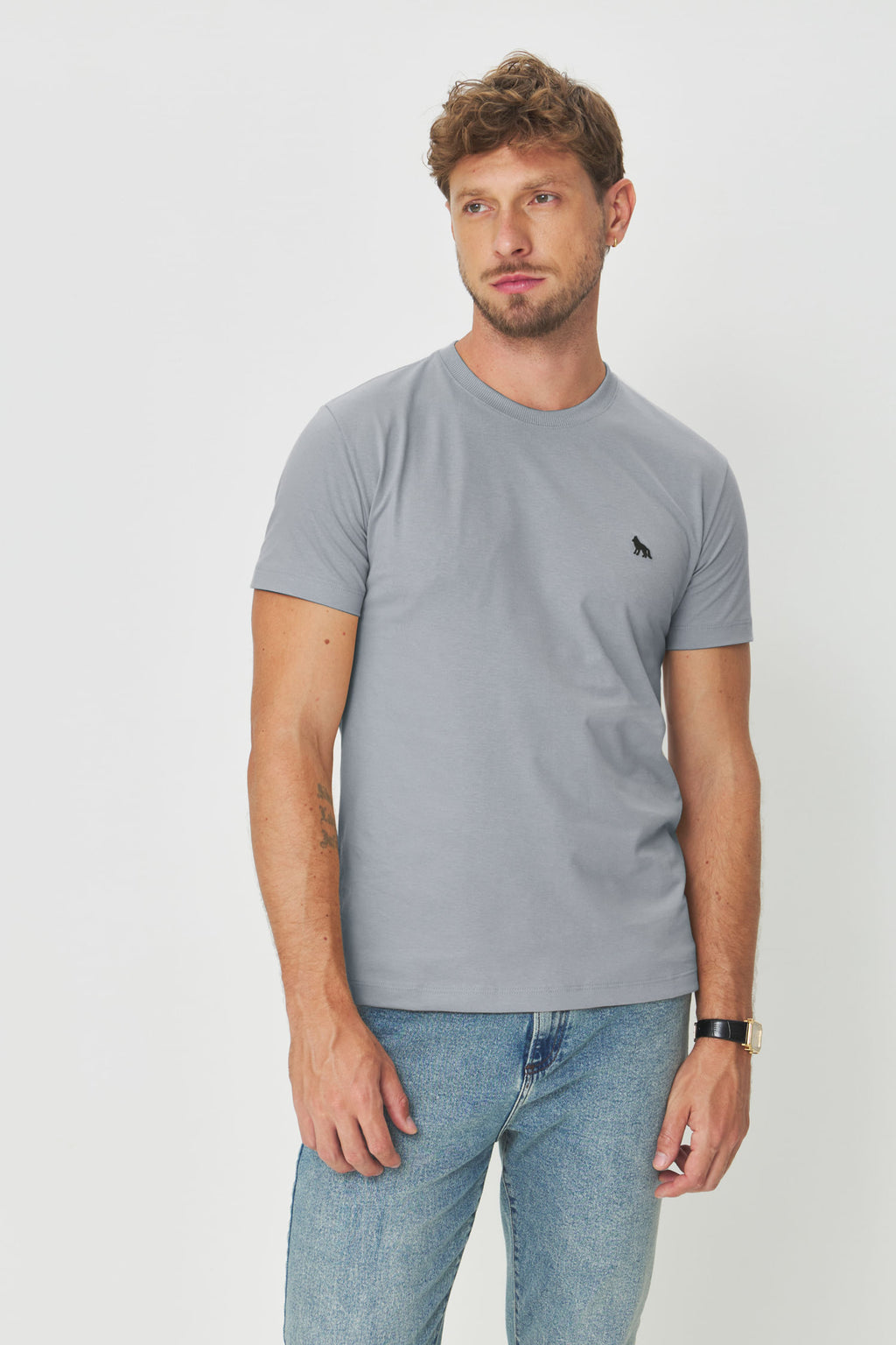 Camiseta Casual Masculina Acostamento Cinza Gelo