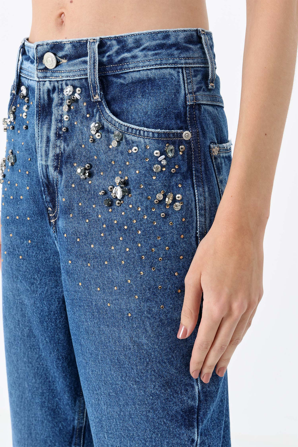 Calça Jeans Straight Cintura Alta Pedraria ACT Feminino
 Jeans Intermediario