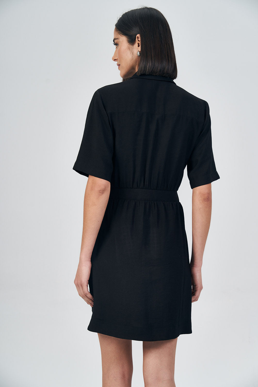 Vestido Botões Feminino Acostamento Preto