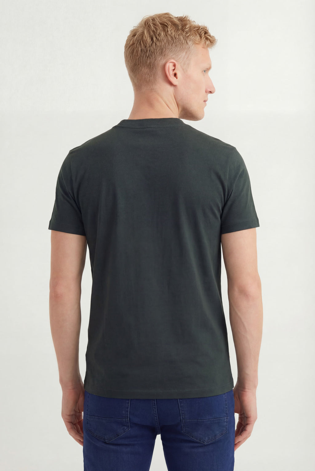Camiseta Casual Logo Bordado Masculina Acostamento Verde Folhagem