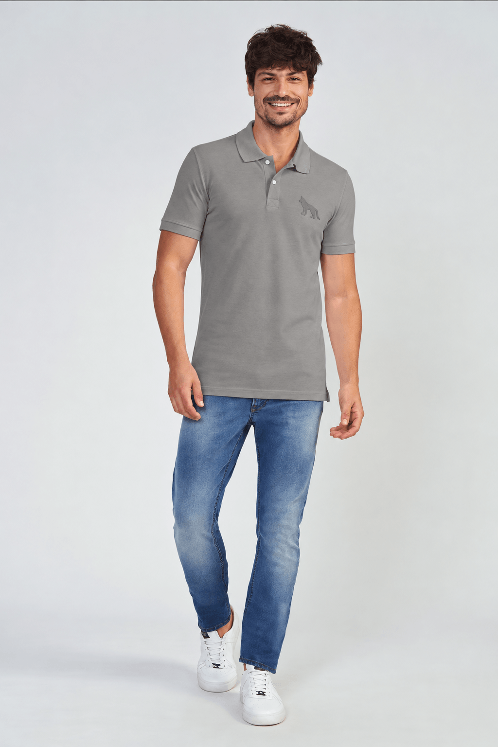 Polo Wolf Max Masculina Acostamento Mescla Grafite