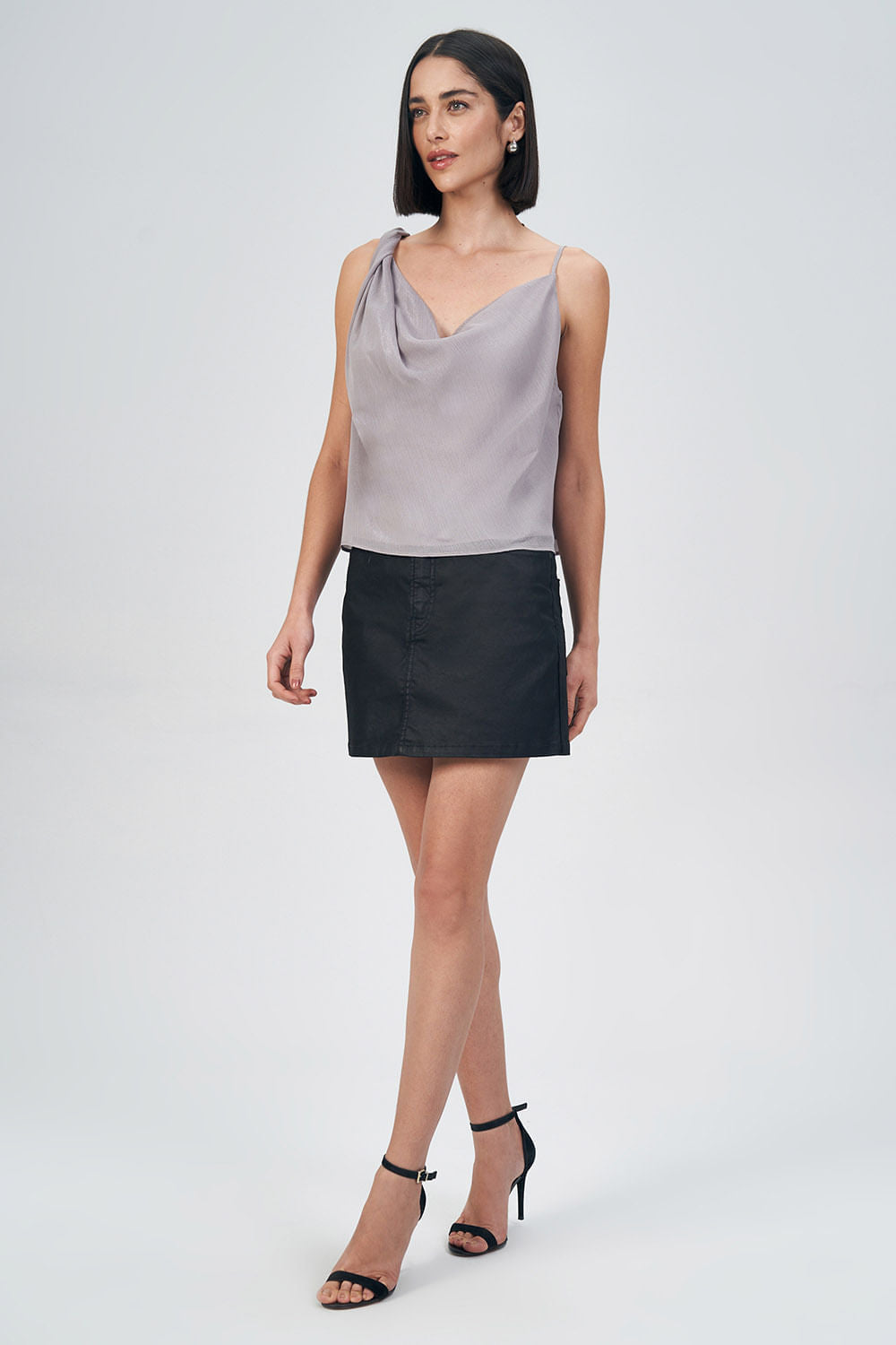 Blusa Decote Drapeado Feminina Acostamento Light Silver