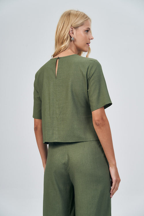 Blusa Detalhe Faixa Com Argola Feminina Acostamento Deep Olive