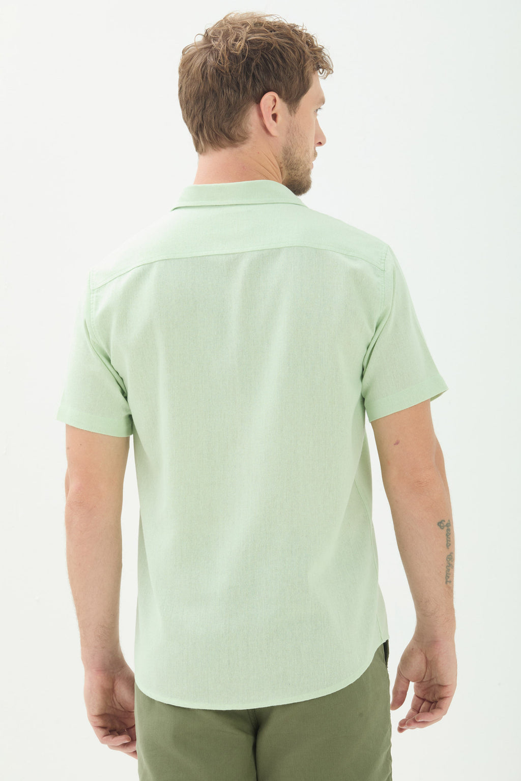 Camisa Casual Manga Curta Masculino Acostamento Vd Menta