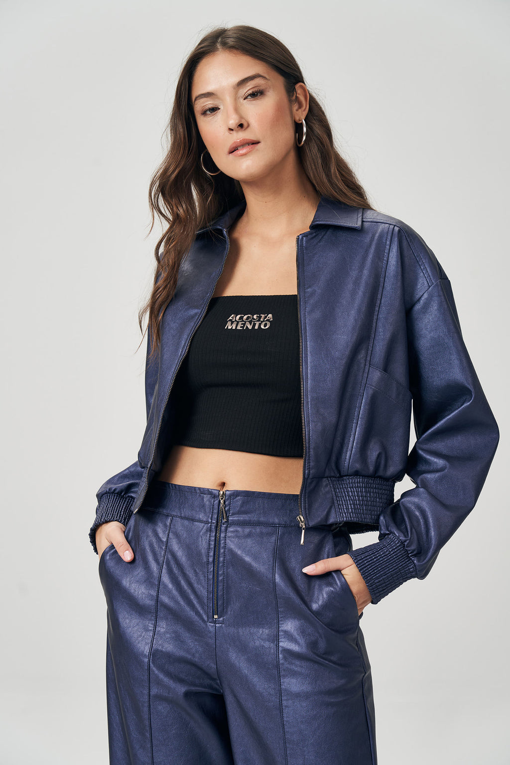 Jaqueta Bomber Sublime PU Feminina Acostamento Ultramarine