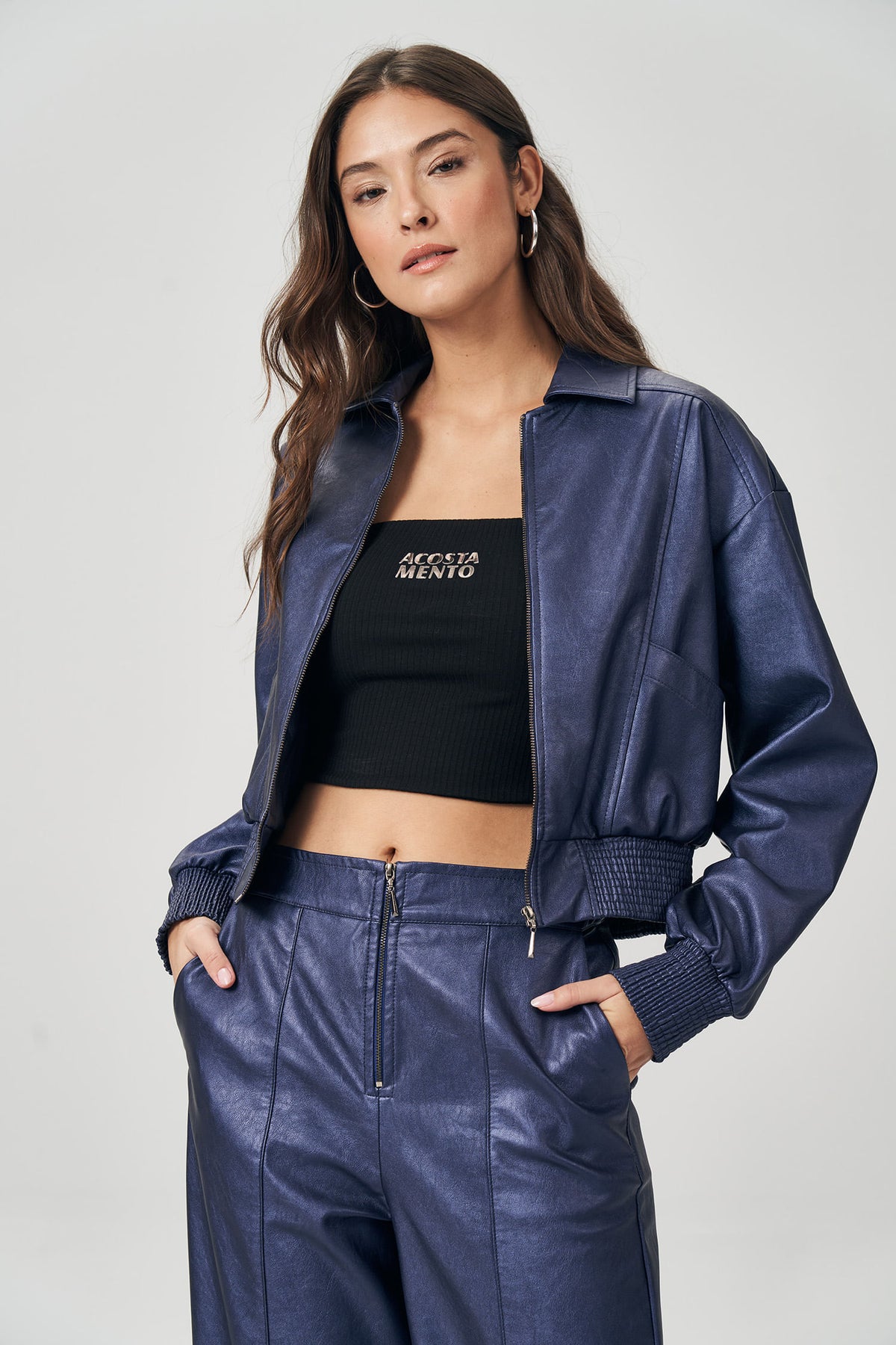 Jaqueta Bomber Sublime PU Feminina Acostamento Ultramarine