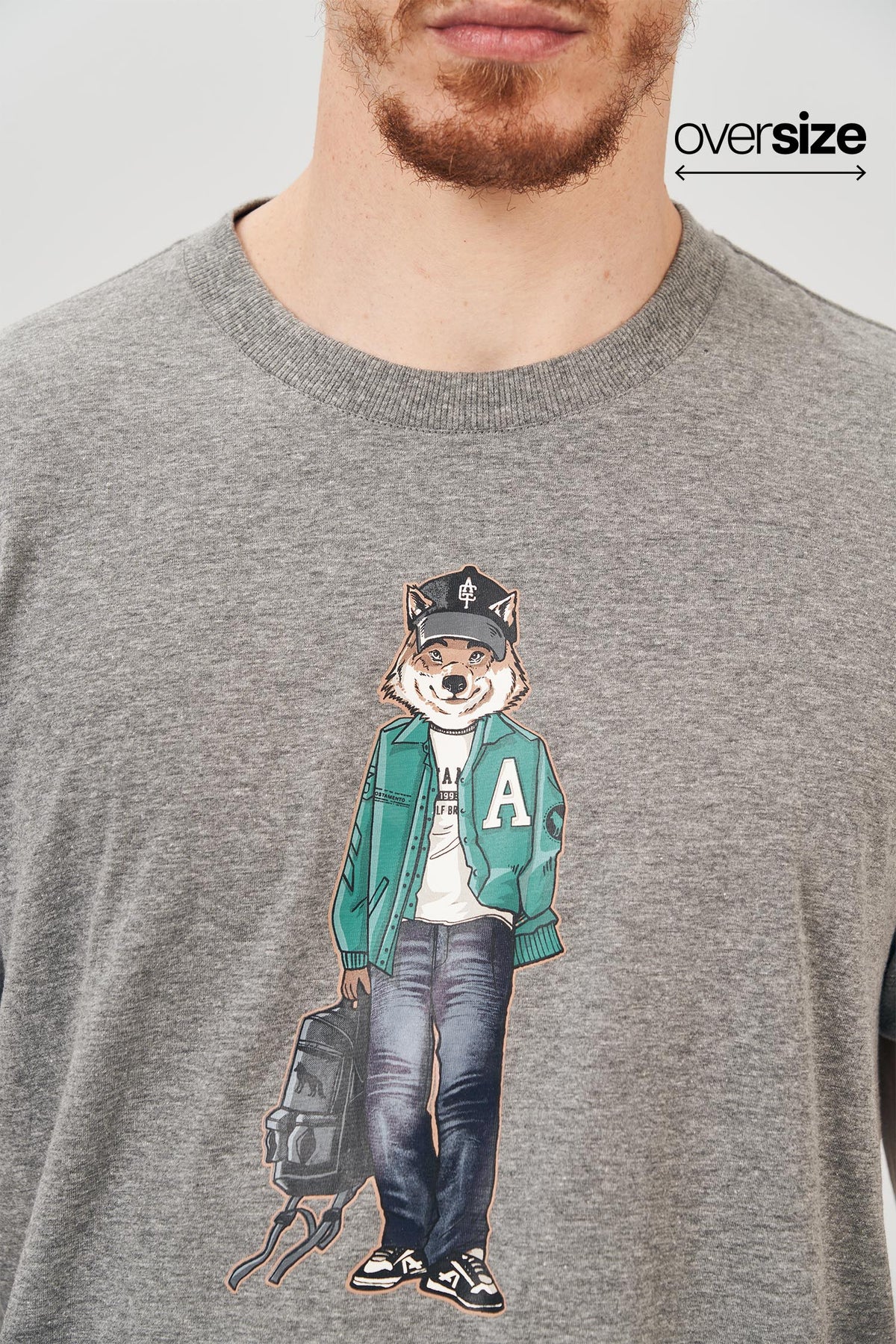 Camiseta Wolf Rebel Masculina Oversize Acostamento Mescla Grafite
