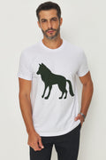 Camiseta Estampa Lobo Frontal Masculino Acostamento Branco C/ Estp Verde Folhagem
