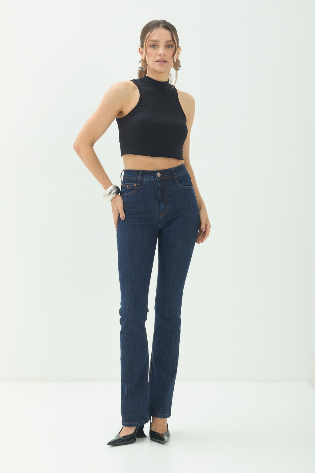 Calça Jeans Boot Cut Clássica ACT Feminina Jeans Escuro