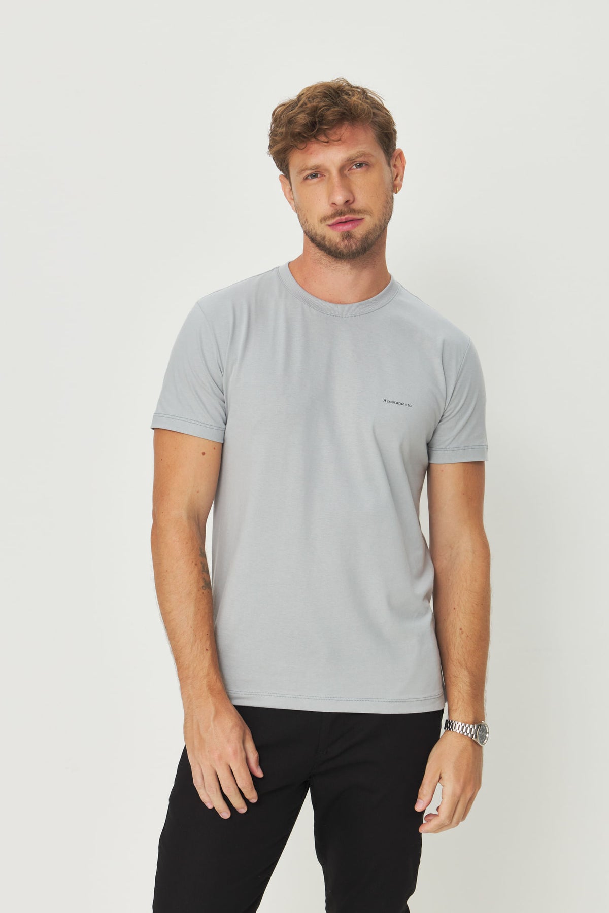 Camiseta Estampa Costas Masculina Acostamento Azul Neblina
