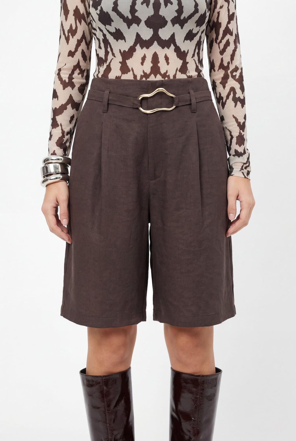 Bermuda Alfaiataria Com Cinto ACT Feminina Deep Brown