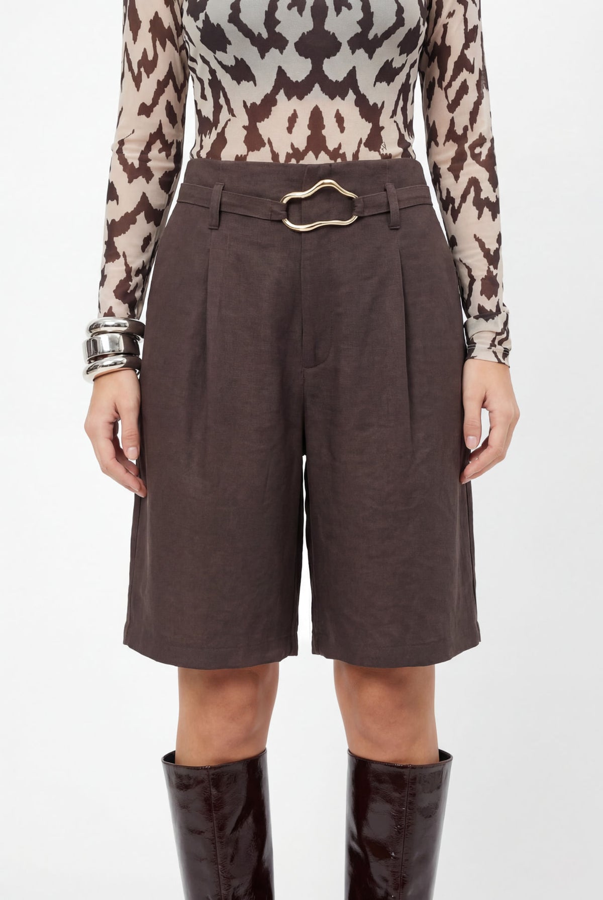 Bermuda Alfaiataria Com Cinto ACT Feminina Deep Brown