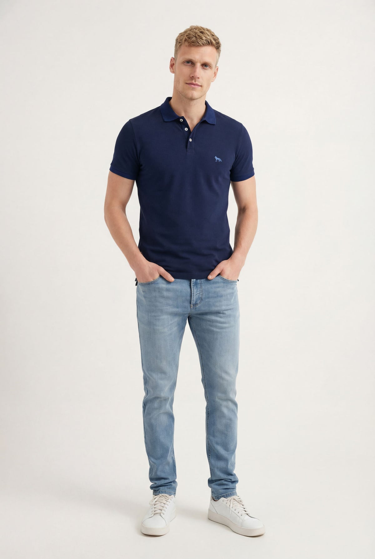 Polo Casual Bordada Masculina Acostamento Marinho