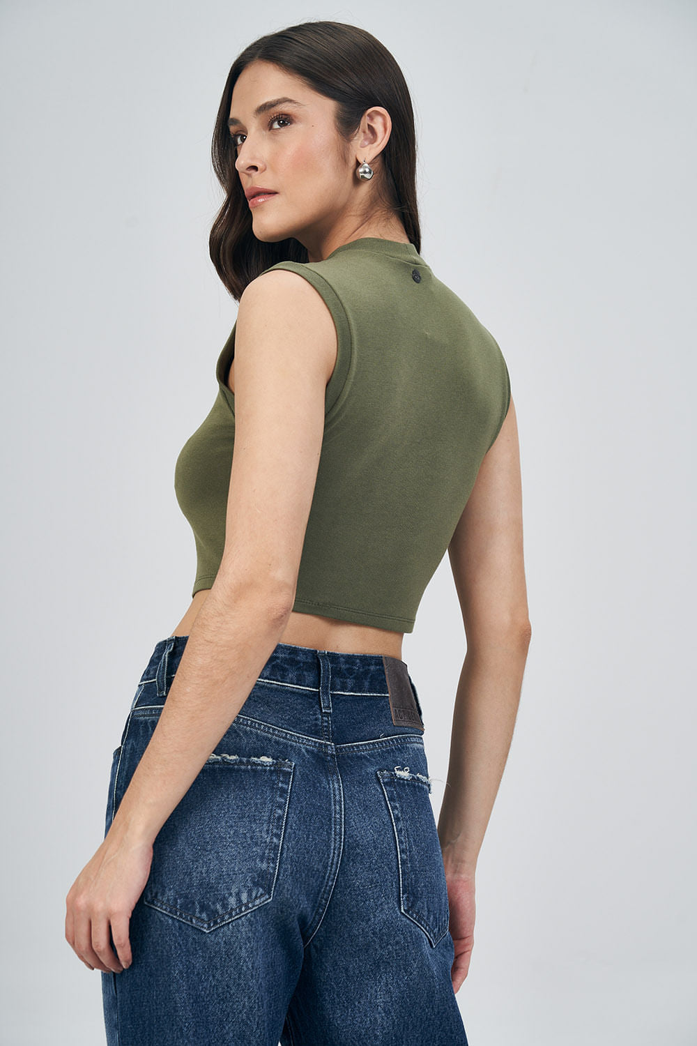 Blusa Crop Touch Feminina Acostamento Deep Olive
