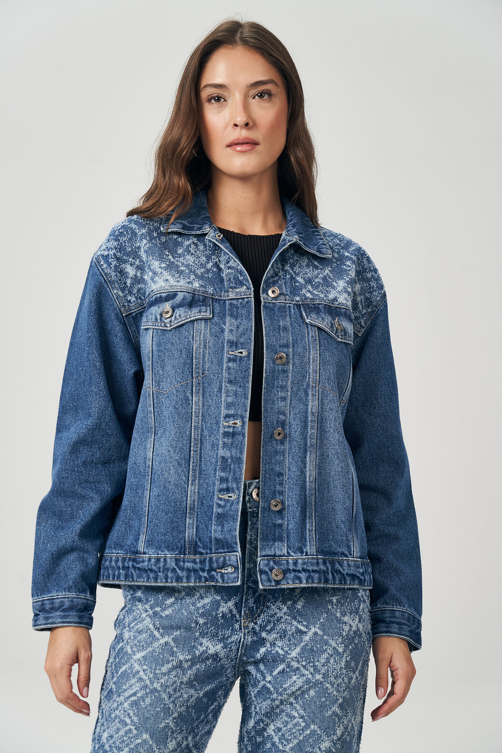 Jaqueta Jeans Regular Feminina Acostamento Jeans Intermediario