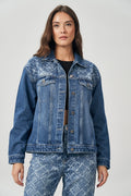 Jaqueta Jeans Regular Feminina Acostamento Jeans Intermediario