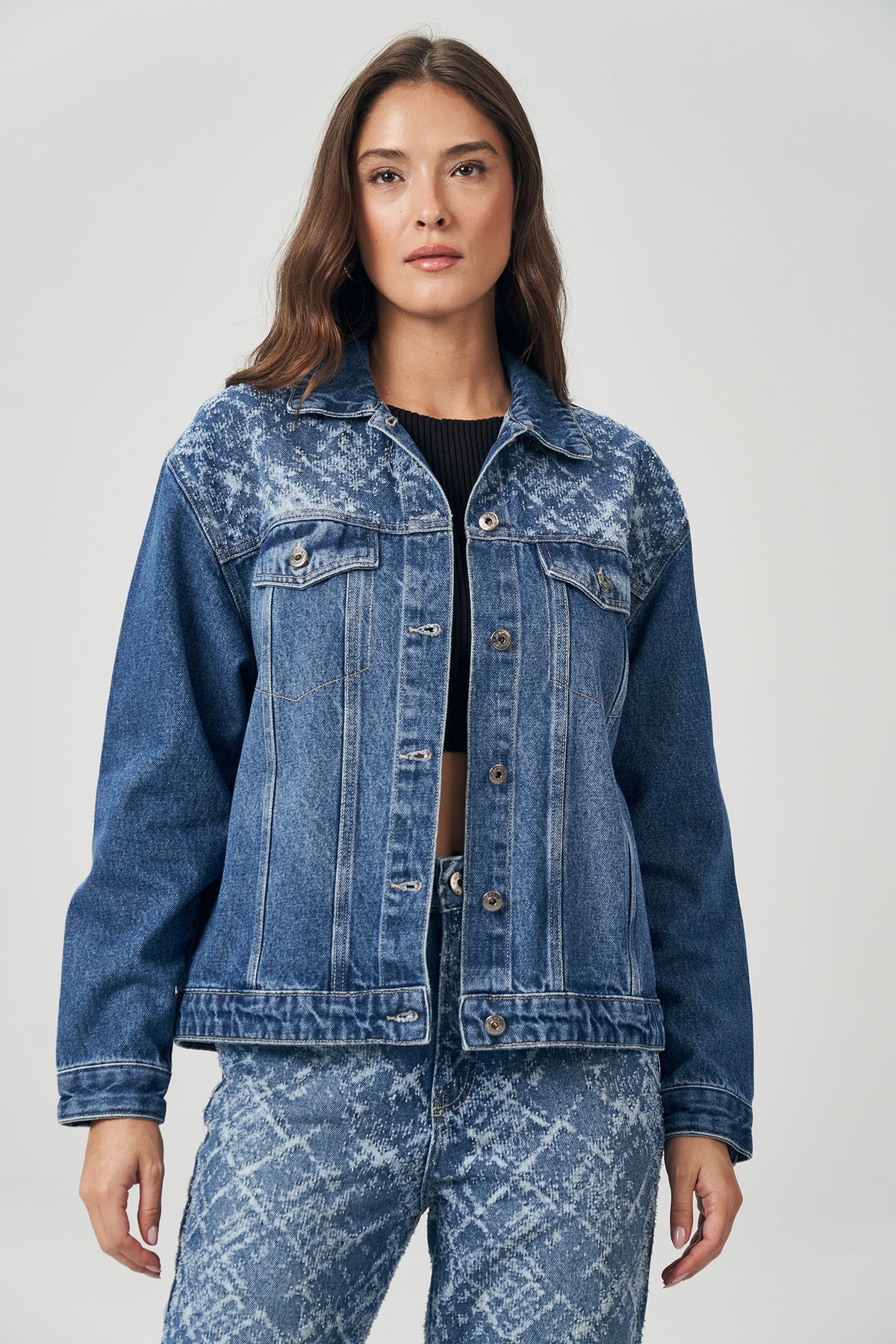 Jaqueta Jeans Regular Feminina Acostamento Jeans Intermediario
