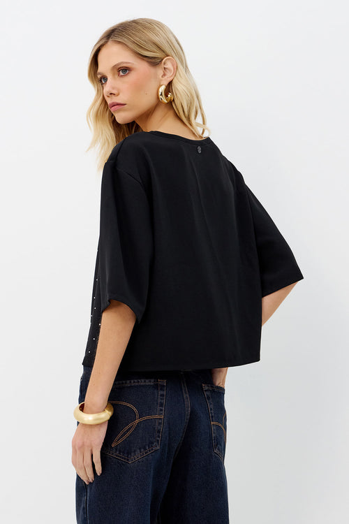 Blusa Fluída Strass Feminina Inblanche Preto