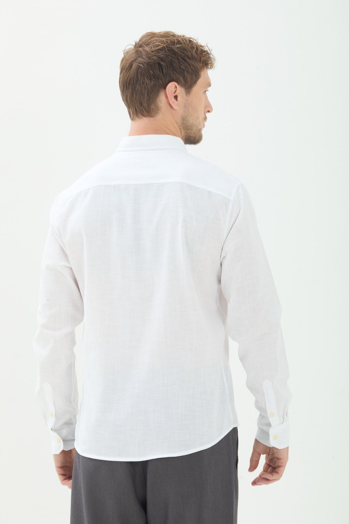 Camisa Manga Longa Casual Masculina Acostamento Off White